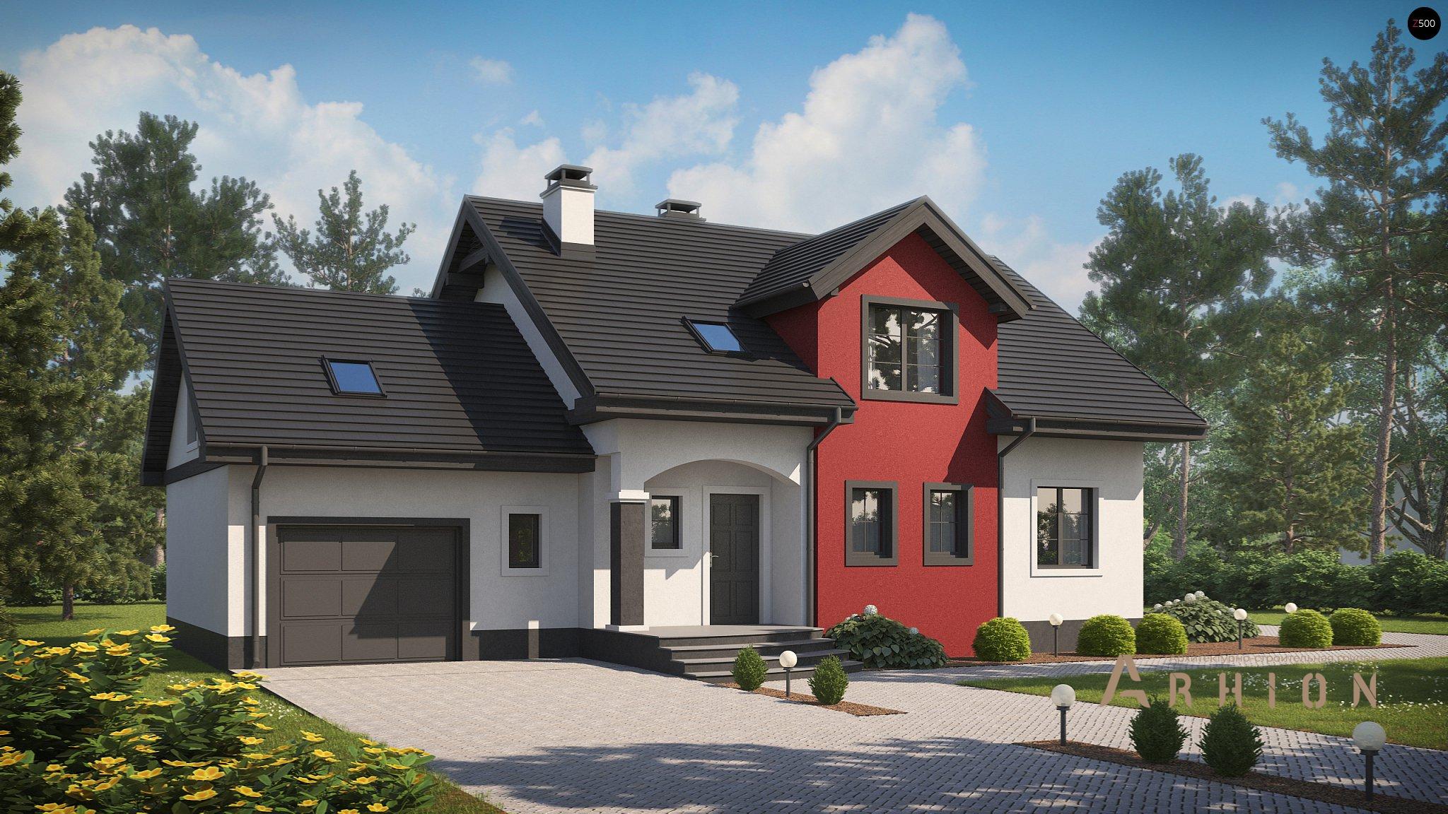 1. Проект одноэтажного дома в европейском стиле с двускатной кровлей, Z28 GL, площадью - 233 кв c мансардой, терассой, балконом, гаражом, эркером